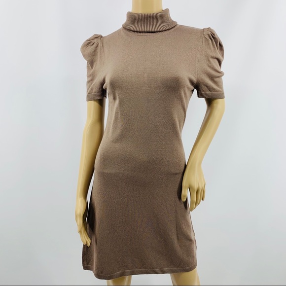 BCBGMaxAzria Dresses & Skirts - BCBG MaxAzria Tan Turtle Neck Cap Sleeve Dress